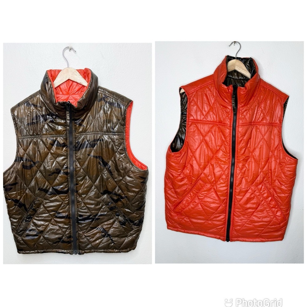 American Eagle AEO Quilted Puffer Reversible‎ Vest Camo Orange Men's XL